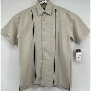 Centro Front Core Panels Short‎ Sleeve Button Down Shirt Beige Men's Small NWT
